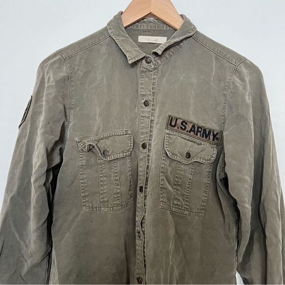 Tennis Shirt Womens Size L Olive Green US Army Military Utility Button Down - Picture 2 of 11